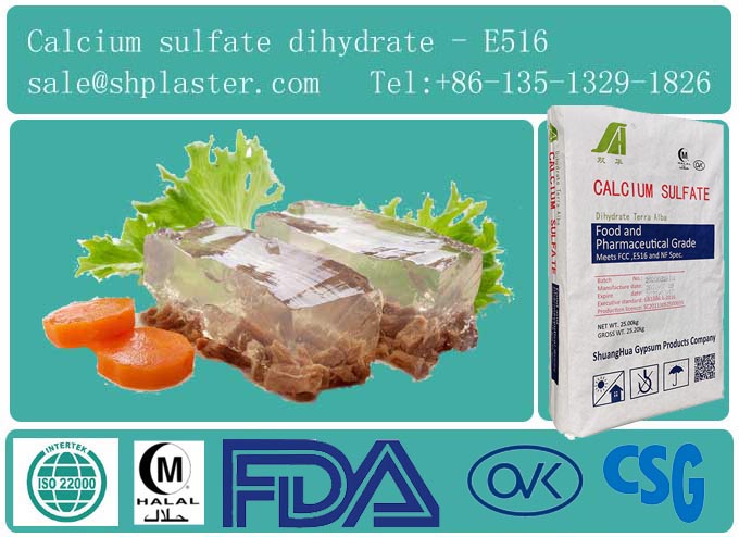 food grade calcium sulfate dihydrate E516  for carrageenan Brc,FSSC,Halal,Cosher,FDA certificates