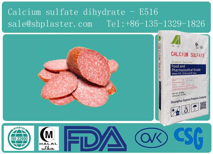 food grade calcium sulfate dihydrate E516 for meat product brc,fssc,halal,kosher,fda